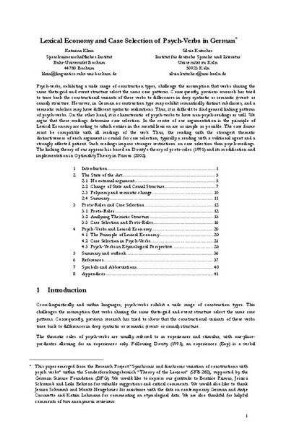 Lexical Economy and Case Selection of Psych-Verbs in German