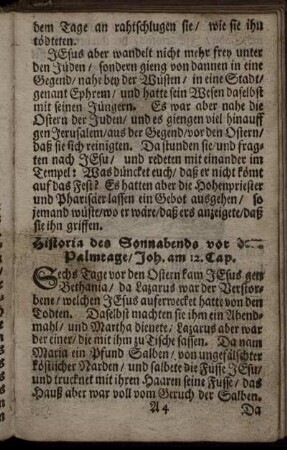 Historia des Sonnabends vor Palmtage.