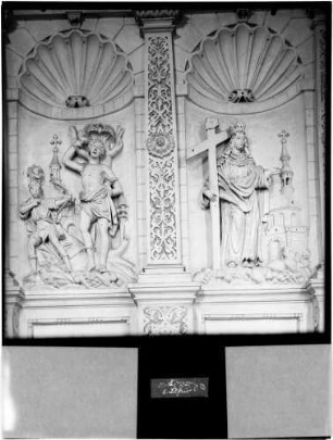 Hechingen Franziskanerkirche Sankt Luzen Chor Nordwand Relief des Heiligen Sebastiano und S. Croce in Rom