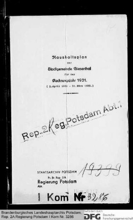 Haushaltsplan der Stadtgemeinde Biesenthal für das Rechnungsjahr 1931