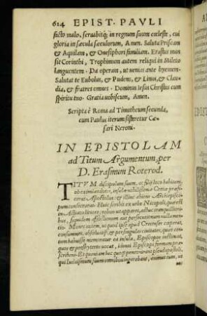 In Epistolam ad Titum Argumentum, per D. Erasmum Roterod.