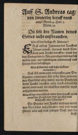 Auff S. Andreas tag/ von zweyerley beruff unnd ampt ...