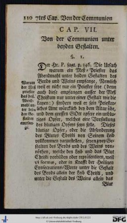 Cap. VII. Von der Communion unter beyden Gestalten.