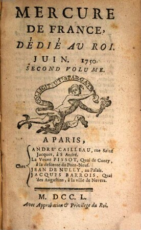 Mercure de France. 1750, 6, Vol. 2
