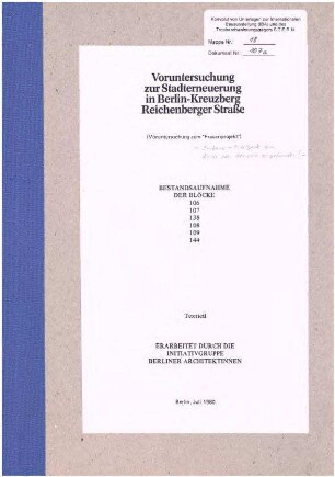 Gutachten: Voruntersuchung Stadterneuerung Reichenberger Straße