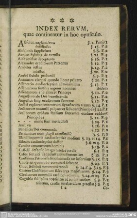 Index Rerum, quae continentur in hoc opusculo
