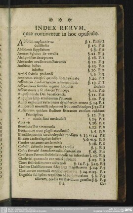 Index Rerum, quae continentur in hoc opusculo
