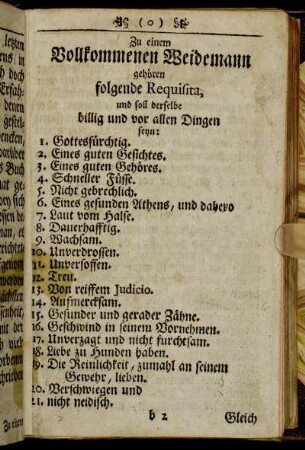 Requisita eines vollkommenen Weidemanns