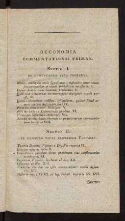 Oeconomia Commentationis Primae