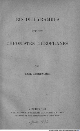 Ein Dithyrambus auf den Chronisten Theophanes