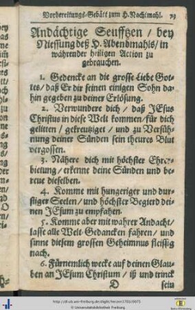 Andächtige Seuffzen bey Niessung des Heiligen Abendmahls in währender heiligen Action zu gebrauchen.