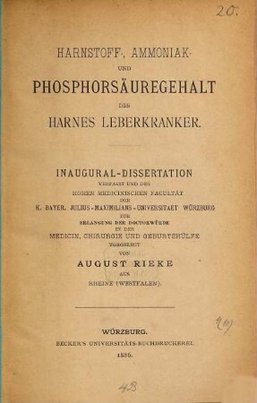 Harnstoff-, Ammoniak- und Phosphorsäuregehalt des Harnes Leberkranker