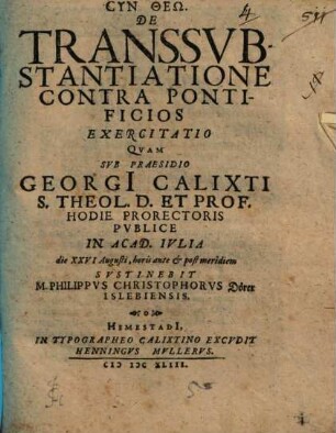 De Transsubstantiatione Contra Pontificios Exercitatio