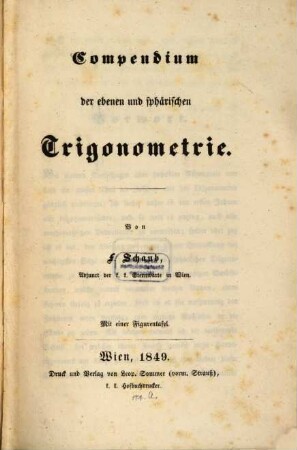 Compendium der ebenen u. sphärischen Trigonometrie