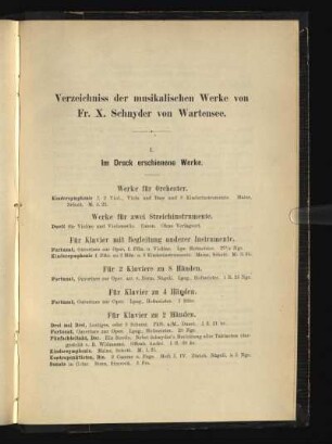 Verzeichnis der musikalischen Werke von Fr. X. Schnyder von Wartensee
