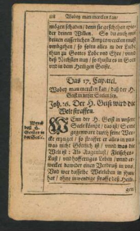 Das 17. Capittel. Wobey man mercken kan/ daß der H. Geist in unser Seelen sey.