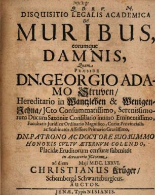 Disquisitio Legalis Academica De Muribus, eorumque Damnis
