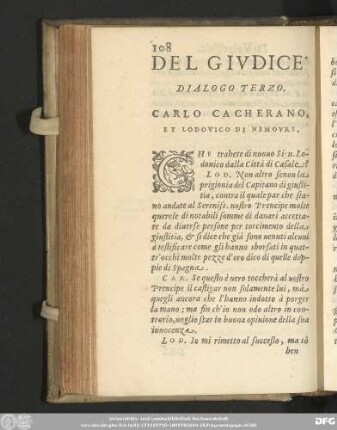 Del Giudice Dialogo Terzo. Carlo Cacherano, Et Lodovico Di Nemours.