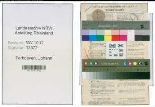 Entnazifizierung Johann Terhoeven , geb. 06.01.1909 (Landmaschinenschlosser)