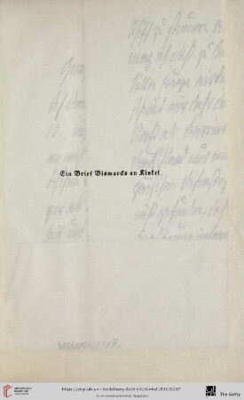 Ein Brief Bismarcks an Kinkel