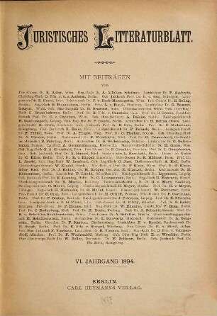 Juristisches Literaturblatt. 6. 1894