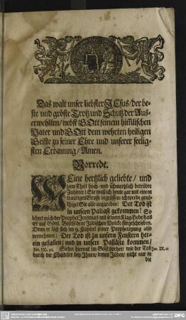 Leichenpredigt : Vorrede. Eingang. Abhandlung. Usus. Textus.Cantata