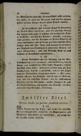 Zwölfter Titel. Quibus modis jus patriae potestatis solvitur.