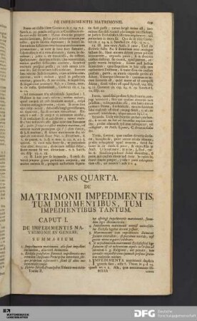 Pars Quarta. De Matrimonii Impedimentis, Tum Dirimentibus, Tum Impedientibus Tantum.