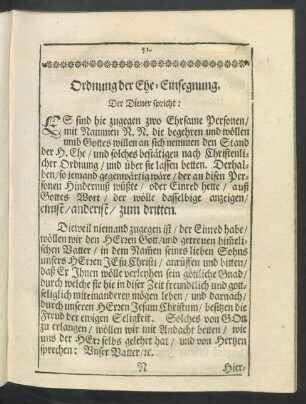 Ordnung der Ehe-Einsegnung.