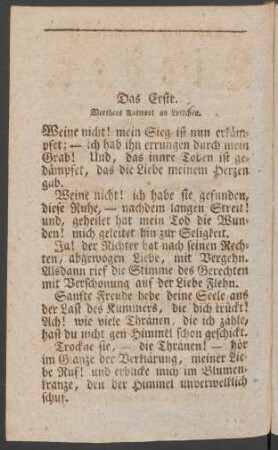 Das Erste. Werthers Antwort an Lottchen.