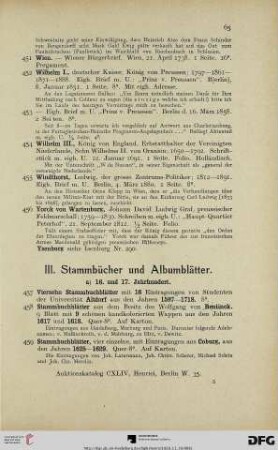III. Stammbücher und Albumblätter (Nr. 457-630)