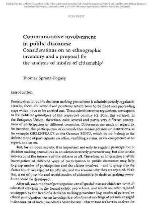 Communicative involvement in public discourse. Considerations on an ethnographic inventory and a proposal for the analysis of modes of citizenship