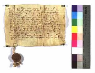 Graf Poppo von Eberstein bittet den Bischof Wolfram zu Würzburg, den von ihm an Hohenlohe verkauften Teil der Grafschaft Flügelowe und zu Ulleshofen als Lehen an Graf Kraft von Hohenlohe zu geben; Siegel des Poppo von Eberstein.