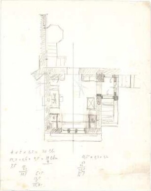 Thiersch, August ; Gebäude, Nebengebäude, Innenausstattung - unbestimmbare Einzelblätter - Außenbau (Grundriss)
