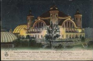 Gesellschaftshaus im Leipziger Palmengarten bei electrischer Beleuchtung