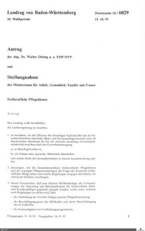 Antrag der FDP: Freiberufliche Pflegedienste