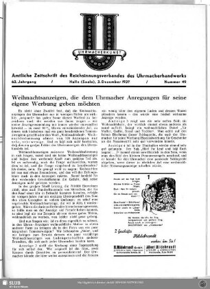 Weihnachtsanzeigen, die dem Uhrmacher Anregungen für seine eigene Werbung geben möchten