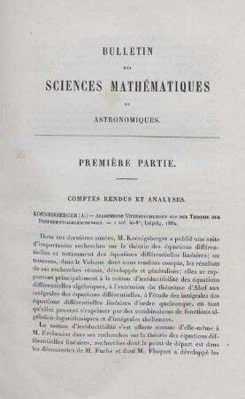 Première Partie. Comtes Rendus et Analyses.