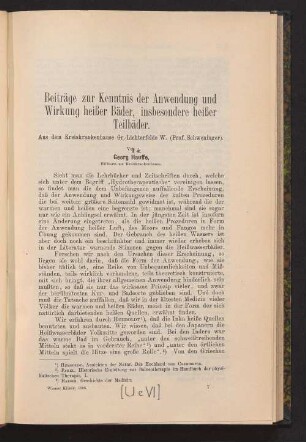 Beiträge zur Kenntnis der Anwendung und Wirkung heißer Bäder, insbesondere heißer Teilbäder