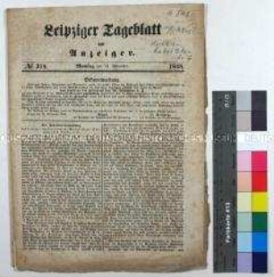 Tageszeitung Leipziger Tageblatt und Anzeiger, Nr. 318 mit einer Kritik an Robert Blum (Druckbogen)