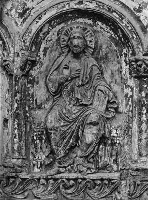 Halberstadt, ehem. Kollegiatstiftskirche Beatae Mariae Virginis, Liebfrauenkirche, nördl. Chorschranke, 4. Arkade, segnender Christus