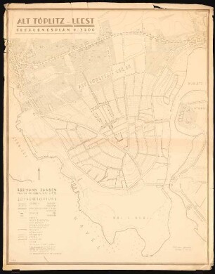 Bebauungsplan Alt-Töplitz-Leest: (Lichtpause von Inv.Nr. 21436): Übersichtsplan und Grundplan 1:2500