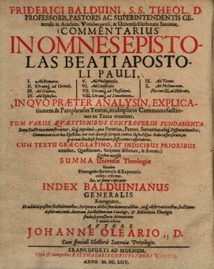 Commentarius in omnes epistolas beati apostoli Pauli : in quo praeter analysin, explicationem et paraphrasin textus, multiplices commonefactiones ex textu eruuntur ... ; cum textu Graeco-Latino, & indicibus prioribus omnibus, quaestionum, scripturae dictorum & rerum ..., [1]