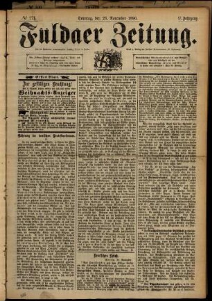Erste Ausgabe vom Sonntag, den 23. November 1890.