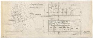 Gsaenger, Gustav; Erlangen - Süd (Bayern); Ev. Matthäus Kirche, Pfarrhaus und Gemeindesaal - Erweiterung Kirchenflügel, Bauvorlagen (Lageplan, Grundriss Keller, Grundriss EG)