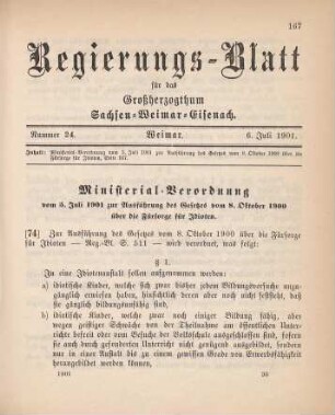 74. Ministerial-Verordnung zur Ausführung des Gesetzes vom 8. Oktober 1900 über die Fürsorge für Idioten