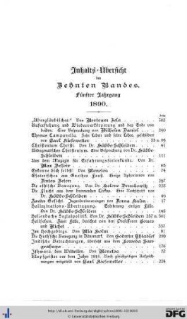 Inhalts-Übersicht des Zehnten Bandes