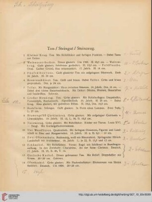 Ton / Steingut / Steinzeug (Nr. 1-48)