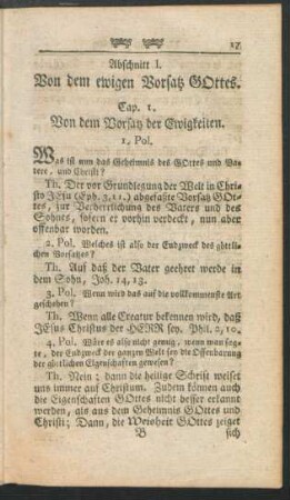 Abschnitt I. Von dem ewigen Vorsatz Gottes.