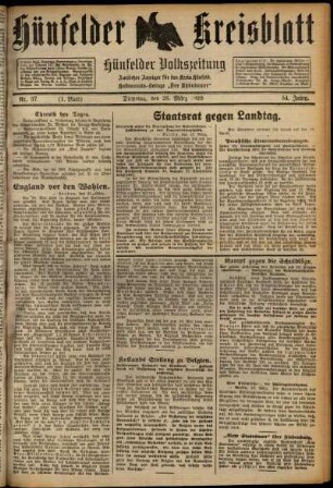 Erste Ausgabe vom Dienstag, den 26. März 1929.